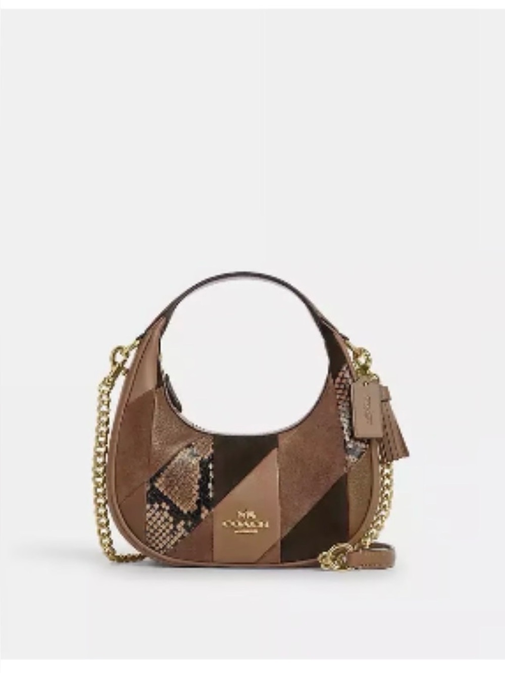 Coach Carmen Patchwork Suede & Snakeskin Crescent Hobo in Brown
